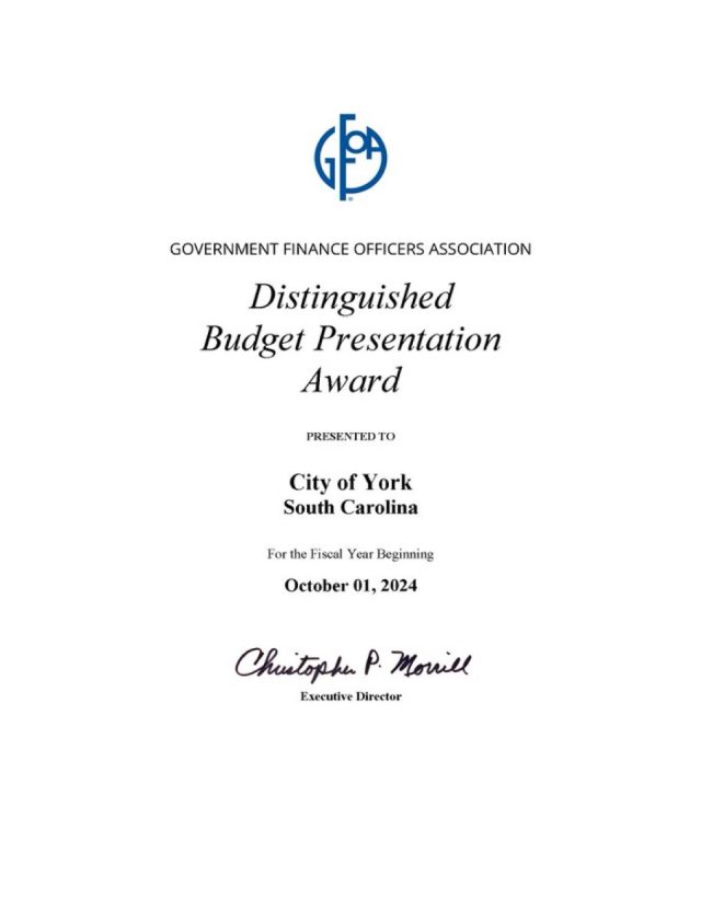 City of York Earns Distinguished Budget Presentation Award