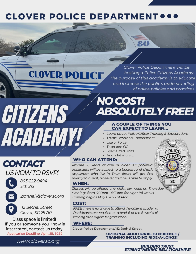 Clover Police Department to Host Citizens Academy in 2025