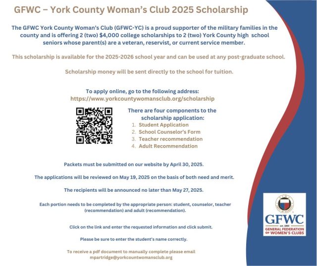 GFWC York County Woman’s Club Offers Scholarships to Military and Veteran Families
