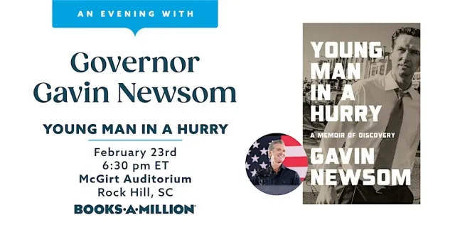 California Governor Gavin Newsom to Visit Rock Hill Tonight for Memoir Event