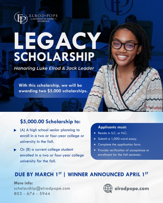 Elrod Pope Legacy Scholarship: $10,000 Available for SC and NC Students